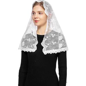 Wgior D Shape Catholic Church Veil Chapel Veils Latin Mass Head Covering Scarf Mantilla (White)