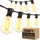 LED Outdoor String Lights 100FT Patio Lights with 52 Shatterproof ST38 Vintage Edison Bulbs, Outside Hanging Light Waterproof for Porch, Deck, Garden, Backyard, Balcony, 2700K Dimmable