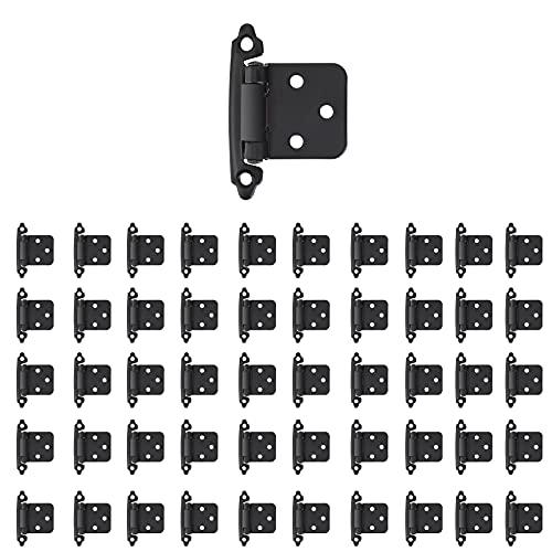 Overlay Cabinet Hinges 1/2 Inch 50 Pack (25 Pairs) Face Mount (Matte Black, Screws Included)