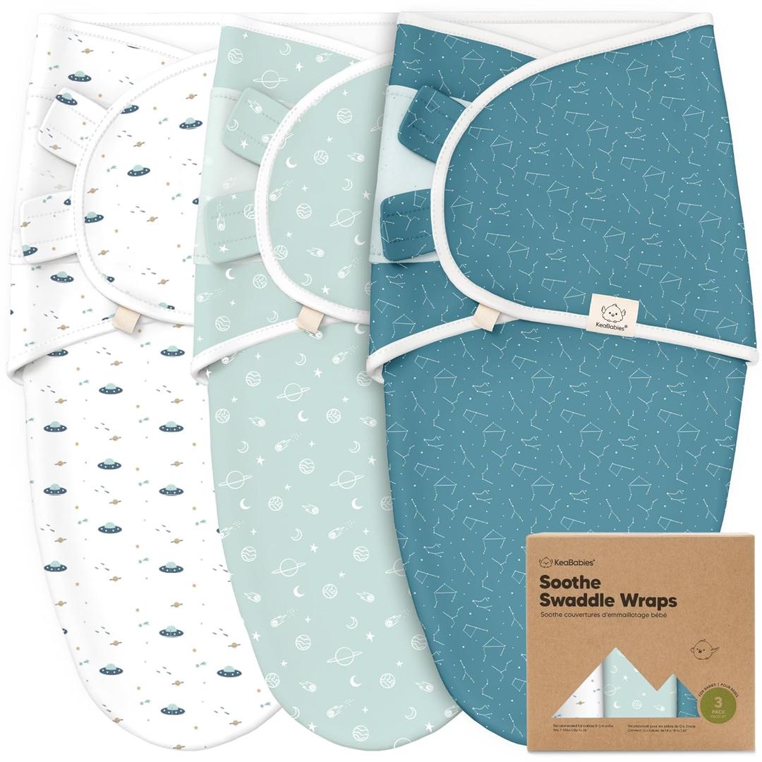 3-Pack Organic Baby Swaddle Sleep Sacks - Swaddles for Newborns, Infant 0-3 Months, Baby Girls, Boys, Soft & Snug Newborn Sleep Sack, Nursery Swaddling Blankets (Galaxy, OS)
