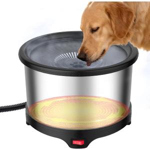 6.5L Heated Water Bowl, Stainless Steel Outdoor Heated Dog Bowl with Anti-Chew Cord, Large Capacity Heated Pet Slow Drinking Dish Provide Warm Water in Winter for Dogs