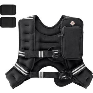 PACEARTH Weighted Vest,4lb/6lb/10lb/12lb/16lb/20lb/25lb/30lb Weight Vest with Reflective Stripe, Body Weight Vests Adjustable for Men, Women Workout, Strength Training, Running, Walking, Jogging (Black)