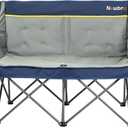 Oversized Double Camping Chair for Adults, Fully Padded Folding Camping Chairs Loveseat, Big Heavy Duty Outdoor Patio Lawn Chair with Arm Cup Holder, Navy and Gray