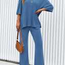 PRETTYGARDEN 2 Piece Lounge Sets for Women Summer 2025 Short Sleeve Tops Wide Leg Pants Matching Travel Outfits Clothing (Blue,X-Small)