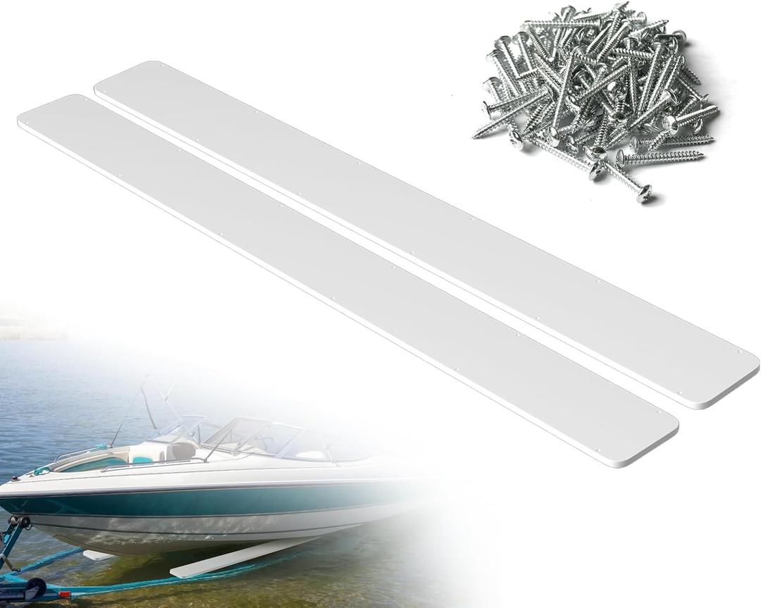 Boat Trailer Bunk Slides, 3"x48", 5"x48", 5"x57" , Heavy Duty PE Glide Pads for Full Support, Kits of 2 or 4, Black, White, Pre-Drilled Holes and Screws, for Easy Launch and Load, Fits Various Boats