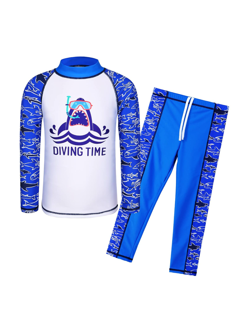 TFJH E 2PCS Kids Boys Long Sleeve Swimsuit UPF 50+ UV Sun Protective Swimwear, 116-122