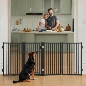 COMOMY Metal Freestanding Dog Gates, 203cm Extra Wide Pet Barrier, Black