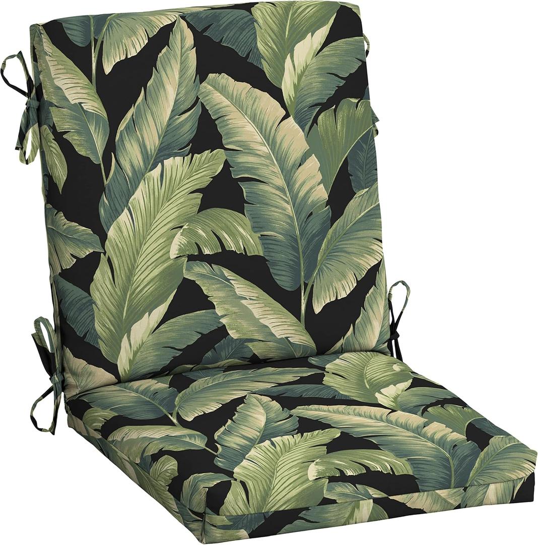 ARDEN Outdoor Midback Chair Cushion, 18 x 16.5, Water Repellent, Fade Resistant 18 x 16.5, Onyx Cebu