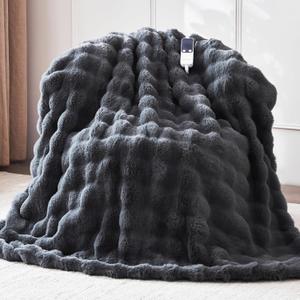 Heated Blanket Twin 62''x 84'', Fast Heating Electric Blanket Ultra-Soft Faux Rabbit Fur with 5 Heat Levels & 5H Auto Shut-Off, Overheat Protection, Machine Washable
