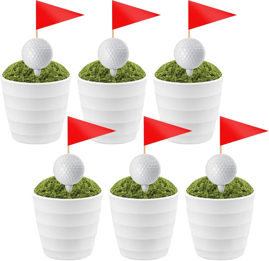 6 Sets Golf Party Decorations Centerpieces Kit - Complete Golf Theme Table Decor with Golf Balls, Artificial Moss, Plastic Pots, Floral Mud & Red Flags for Birthday, Sports Theme Party