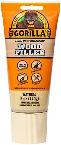 Gorilla All Purpose Wood Filler, Natural Color, 6 Ounce Tube (Pack of 2) - Water Resistant for Indoor or Outdoor Projects and Repairs