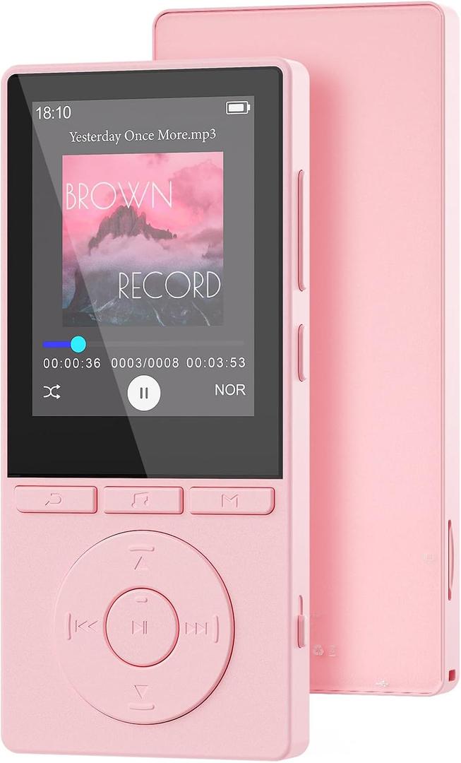 64GB MP3 Player with Bluetooth 5.3, Music Player with HiFi Sound for Sports Runners, 2.4" Screen MP3 Player Built in HD Speaker Voice Recorder E-Book, Expanded Up to 128GB, Earphone Included, Pink