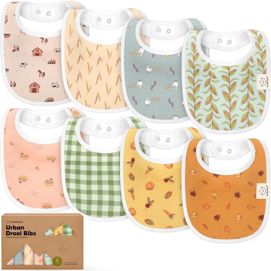 8-Pack Organic Baby Bibs for Boys, Girls - Soft Cotton Drooling and Teething Bibs for Baby Girl & Boy, Extra Absorbent, Easy to Clean & Put On for Toddler, Newborn, Infant 0-24 Months (Countryside)
