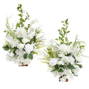 Ling's Moment 17.5" Tall Free Standing Artificial Flowers Arrangements 2 pcs Wedding Aisle Runner Chair Decorations Lily White Green Centerpieces for Ceremony Reception Rose Floral Floor Party Outdoor