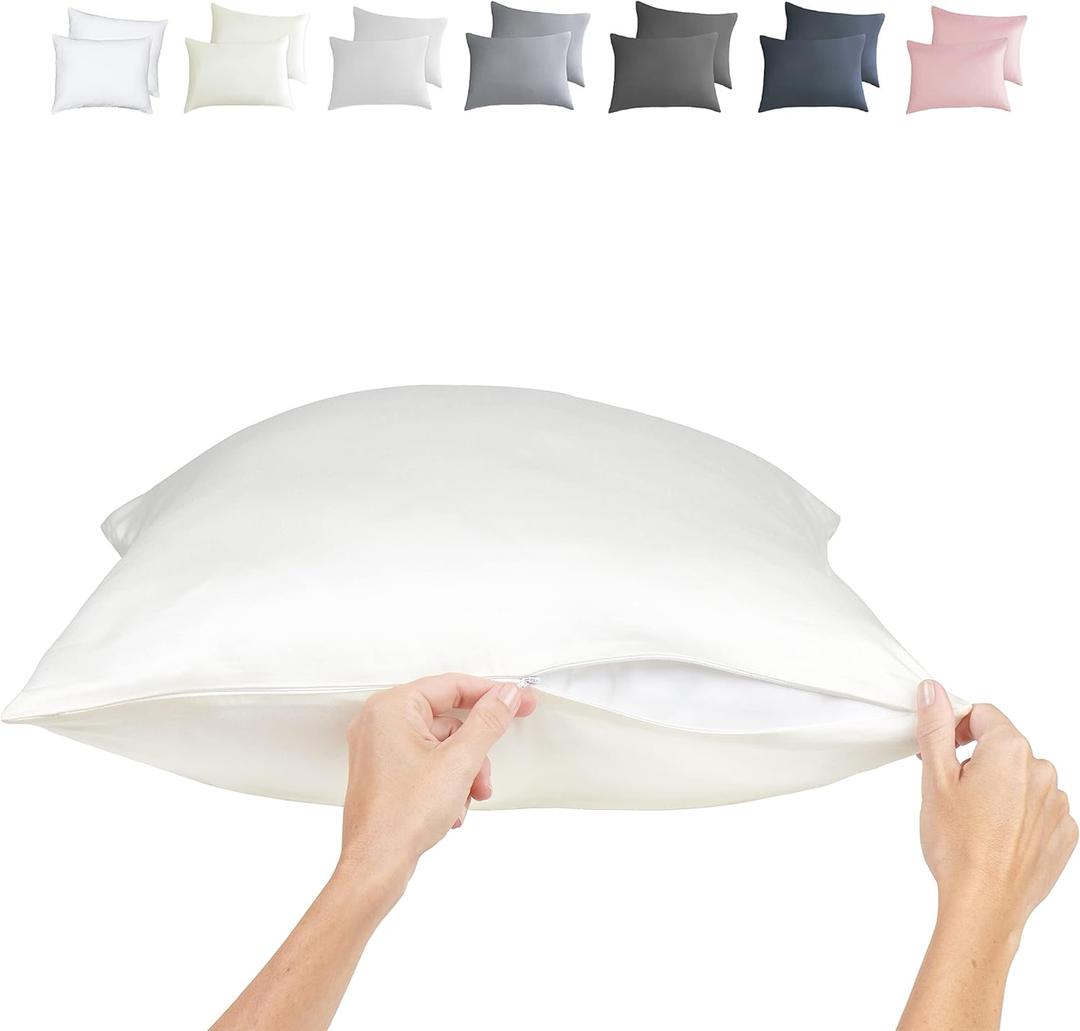 Zippered Pillowcases - Queen Size 30x20, 100% Viscose Derived from Bamboo, 2 PK, White - Cooling Pillow Cases - Silky Pillow Covers for Hot Sleepers, Menopause, Night Sweats - by JoMo