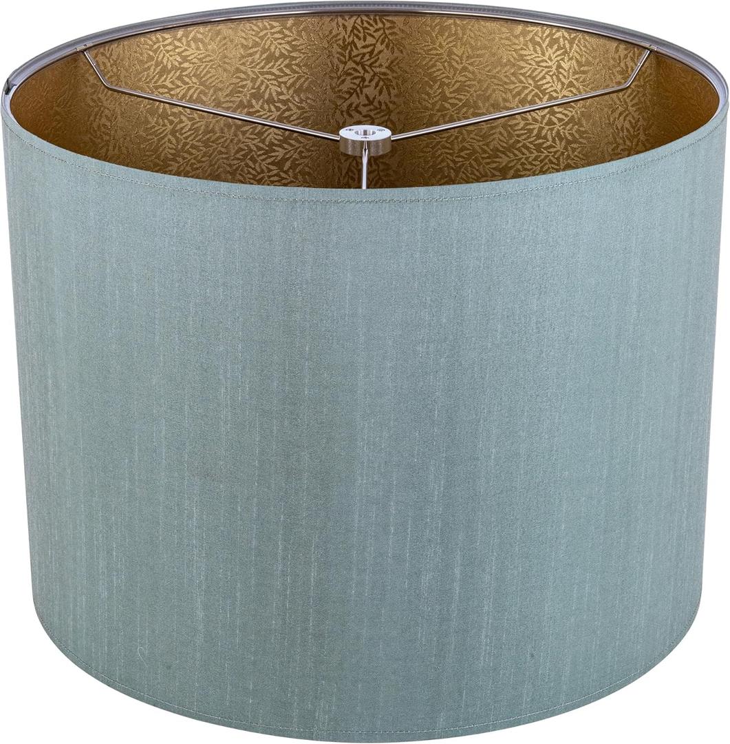 Wellmet Drum Lampshades, Easy Assembly Required Replacement Lamp Shades, Fabric Lampshades for Table Lamps Floor Lamps, Metal Spider Fitter, 16"x16"x12" (Green)
