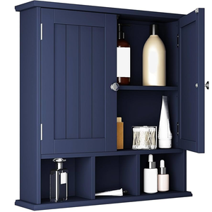 ChooChoo Bathroom Cabinet Wall Mounted 2-Door with 3 Open Shelves， Wooden Medicine Cabinets with Adjustable Shelf，Space Saver Storage Cabinets Over The Toilet for Bathroom&Living Room, Blue