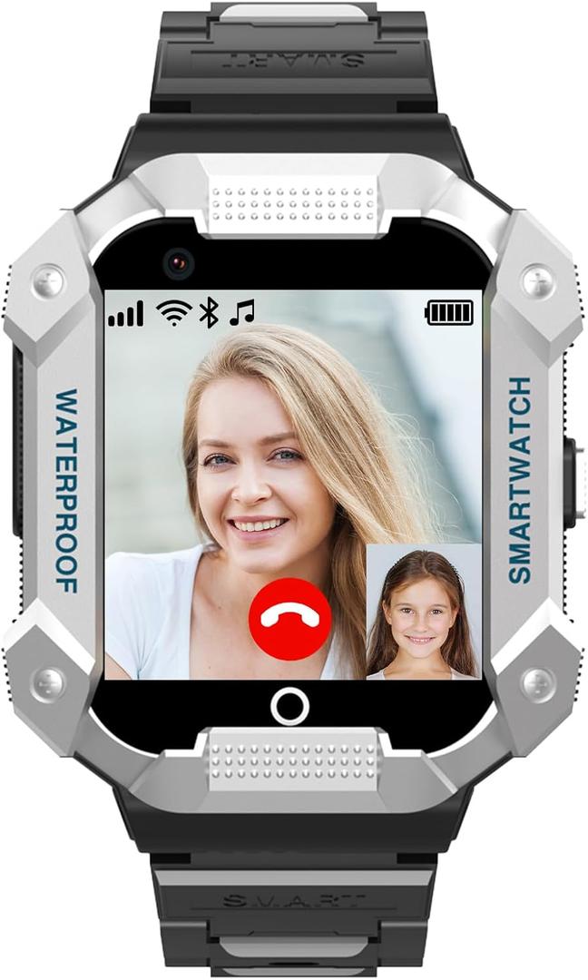 PTHTECHUS Kids Smart Watch with SIM Card, Kids GPS Watch with 4G Video Call WiFi Phone Calls School Mode SOS Function Alarm Telephone for Children, Kids Gift 4-12 Years (Gray)