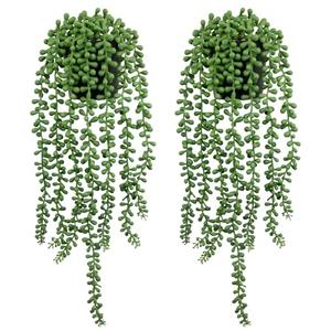LOYWREE 2 Pack Lifelike Artificial String of Pearls Plant - Faux Hanging Succulent with Black Pot, Realistic Trailing Fake Plant for Indoor Outdoor Shelf Desk Window Sill Home Garden Office Decor