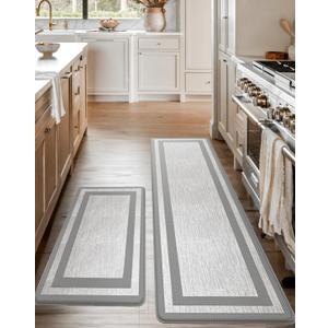Anti-Fatigue Kitchen Mat Set – 2-Piece Memory Foam Cushioned Mats for Standing – Fabric Grey, 18×30 & 18×60, 0.4 in Thick, Waterproof, Non-Slip – Homergy