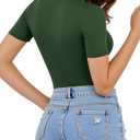 MANGOPOP Women's Scoop Neck Slim Fitted Short Sleeve Double Lined T Shirt Tight Basic Tops Y2K Tee Deep Green (Green, XS)