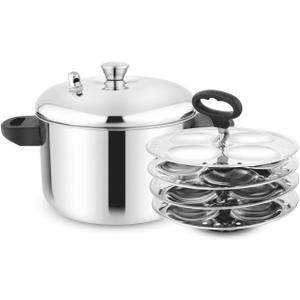 Idlii Maker Stainless Steel Idly Cooker,Induction & Standard Idli Maker Indian Kitchen Item 6 Plates Silver (6 Plates, 24Idlis) 20cm 20 cm
