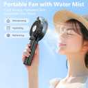 6000mAh Portable Handheld Misting Fan as Backup Power, 50ml XL Water Tank, 20H Runtime 3 Speeds, 180 Foldable Rechargeable Mist Fan for Travel, Outdoors, Makeup - Black