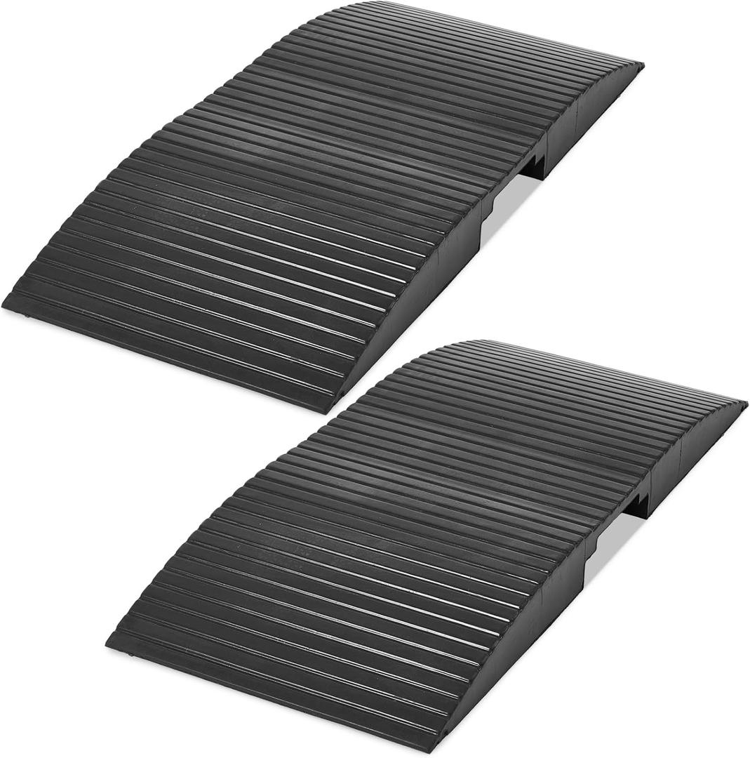 2 Pack 15 x 35.4 x 2.8 Inch Rubber Curb Ramp Bridge Threshold Ramps for Doorways, Get in and Out of Houses, Wheelchairs/Walkers, Non Slip Indoor Outdoor Patio Transition Ramp