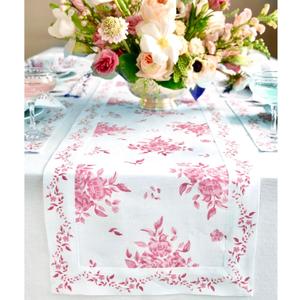 Solino Home Pink Floral Table Runner 36 inch - 100% Pure Linen Table Runner 14 x 36 Inch for Summer - Handcrafted and Machine Washable - Jolie Fleur Print
