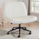OLIXIS Criss Cross Chair with Wheels Wide Cross Legged Office Desk Vanity Chair Comfy Fabric Armless Adjustable Swivel for Home Computer Task PU Beige