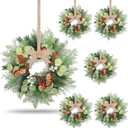 6 PCS Christmas Mini Cabinet Wreath for Kitchen with Ribbon Artificial Eucalyptus Cedar Hanging Garland with Red Berries Pine Cones for Swag Table Centerpiece Door Window Chair Wall Winter Decor