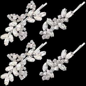 4 Pieces Bridal Hair Clips, Rhinestone Hair Accessories Leaf Wedding Hair Pins Crystal Bobby Pins Silver Hairpin Jewelry Barrette for Brides Bridesmaids Flower Girls (Elegant Type)
