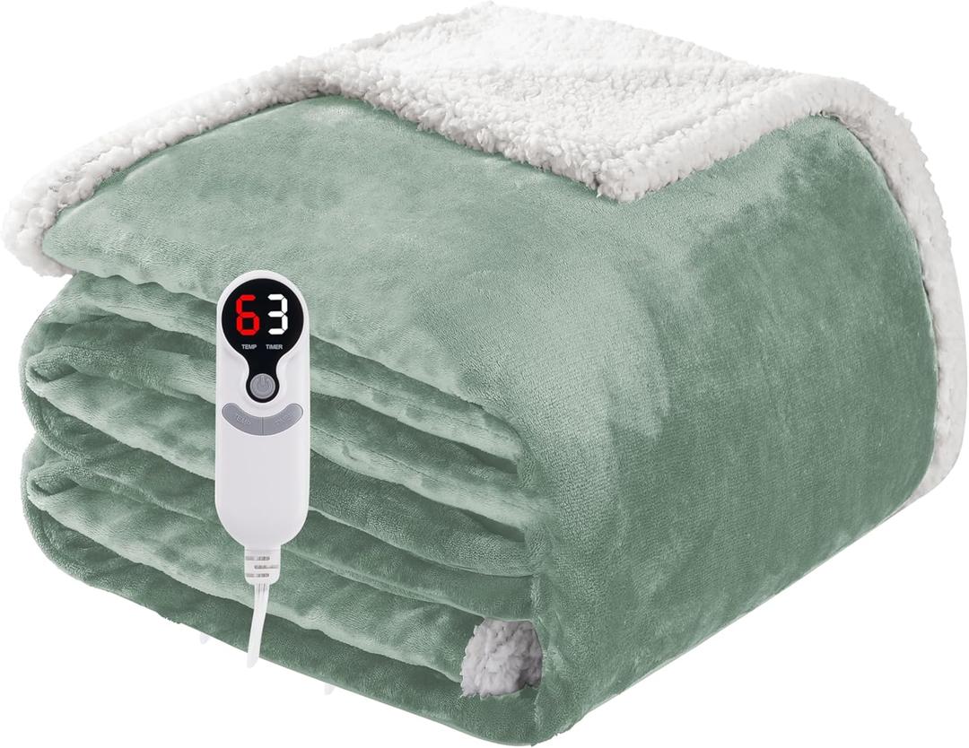 Electric Heated Blanket Full Size 72"x84", Soft Flannel with Overheat Protection, 9 Adjustable Heat Settings & 10-Hour Auto-Off Timer, Fast Heating for Winter Comfort, Light Green