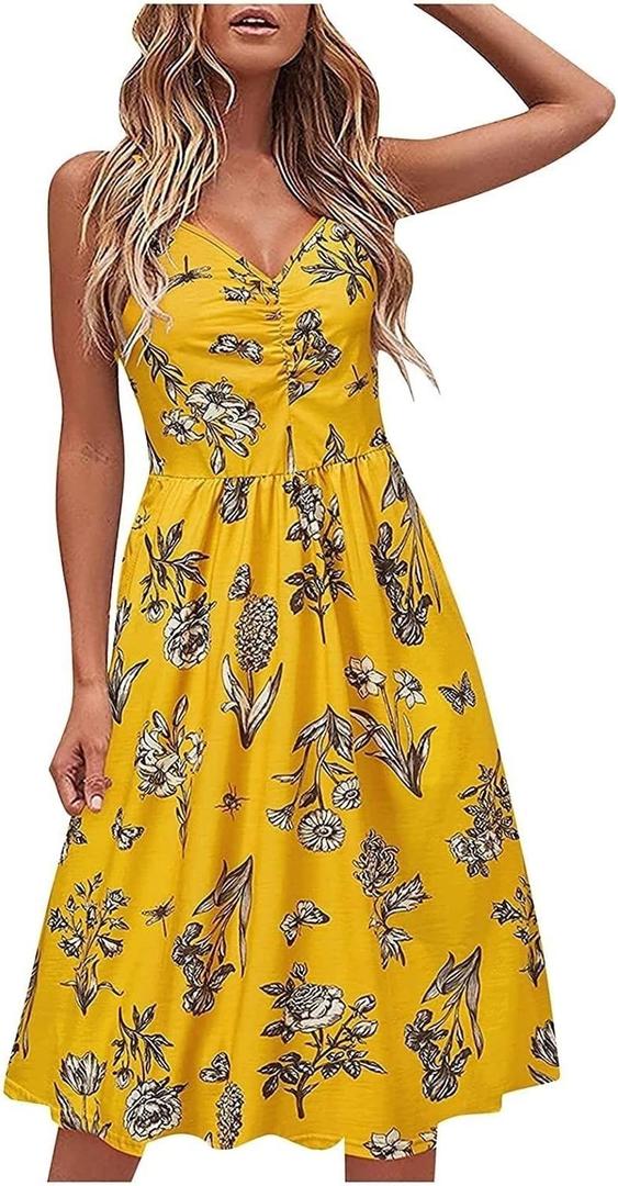 KILIG Women’s Summer Halter Maxi Dress Causal Floral Beach Sundress with Pockets, Medium 