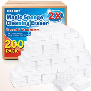 Magic Sponges Cleaning Eraser, 200 Pack 2X Density Stronger Melamine Sponge Foam Pads, Multi-Functional Household Cleaner Dish Sponge, Cleaning Supplies for Kitchen, Bathroom, Floor, Sink, Wall Cleaner