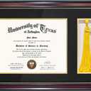 GraduationMall 11x17 Mahogany Diploma Frame with Tassel Holder for 8.5x11 Certificate Document,Real Glass, Black over Gold Mat