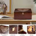 Larger Wooden Memory Keepsake Box with Hinged Lid & 8x10 Photo Frame Inside Lid Decorative Storage Box With a Hinge Lids for Pictures, Letters & Time Capsule Wooden Gift Box, 5.3 x 8.6 x 11.7