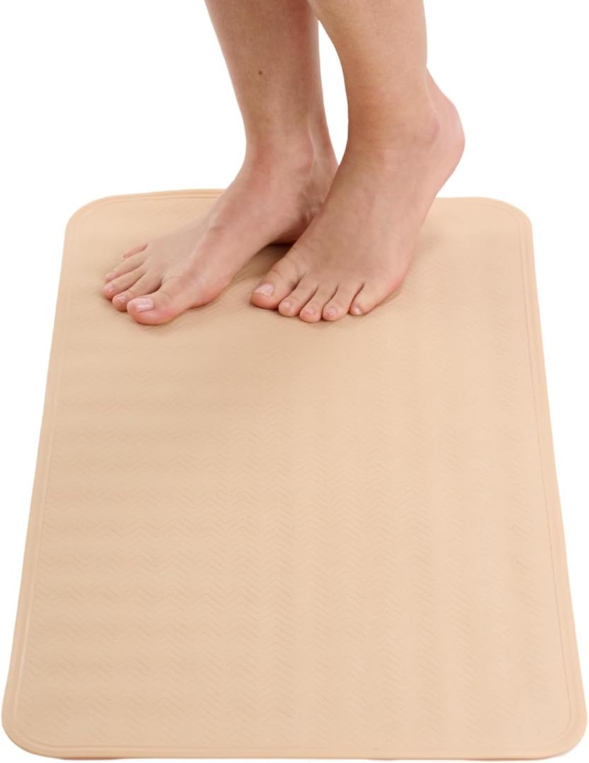 ENKOSI Bath Mat for Bathtub and Shower Floors - Non Slip Shower Mat  Anti Slip Tub tub Mat with Strong Suction Cup Grip  Soft, Beige Bathroom Mat for Inside Baths and Showers (28x16 Beige)