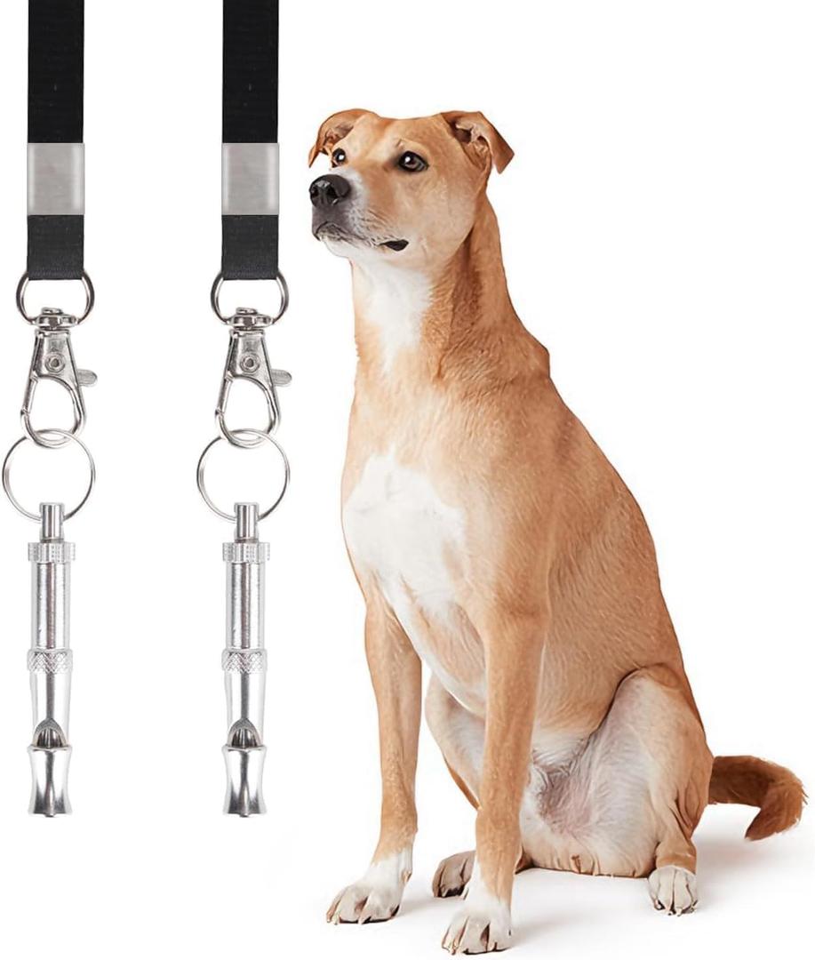 Dog Training Whistle Set, 2-Pack, Professional Adjustable Silent Whistles with Lanyard, Black and White