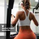BRXL Medium Support Long Line Sports Bra with Removable Pads Ruched Crop Tank Top Workout Gym V Neck Racerback Buttery Soft