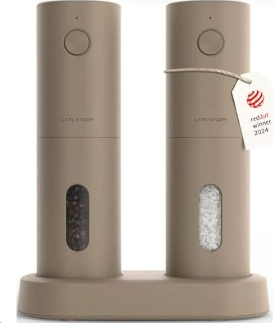 LARS NYSM Electric Salt and Pepper Grinder Set, USB Rechargeable, Automatic Salt and Pepper Mills, Spice Shakers Refillable with LED Light, Adjustable Coarseness, Ceramic Grinder 