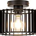 Ceiling Light Fixture Industrial Black Iron Cage Flush Mount, 9 - inch Diameter, Hallway Light Fixtures Modern Ceiling Lights for hallways Eentryway Bathroom Bedroom Kitchen