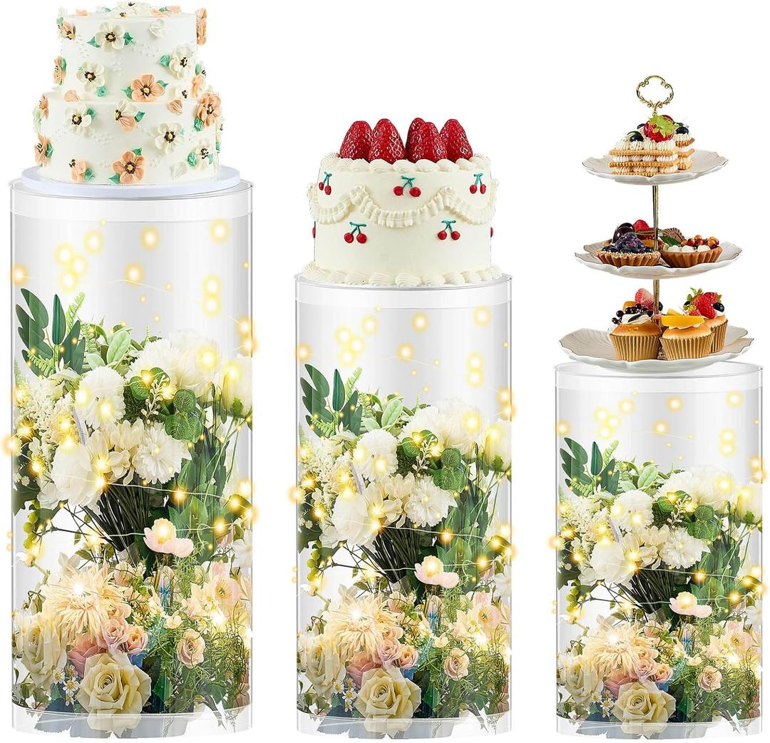 Colingmill 3 Pcs Cylinder Stands for Party, PVC Large White Cake Pedestal Stand, Round Reusable Dessert Display Tables for Birthday Wedding Baby Shower Decoration, 35.4'' H, 29.5'' H, 23.6'' H Colingmill 3 Pcs Cylinder Stands for Party, PVC Large White Cake Pedestal Stand, Round Reusable Dessert Display Tables for Birthday Wedding Baby Shower Decoration, 35.4'' H, 29.5'' H, 23.6'' H