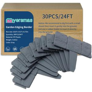 Garden Edging Border, 24ft Landscaping Border Edging for Flower Bed Edging Borders, Garden Landscape Edging Borders for Flower Bed, Garden Borders and Edging for Landscaping (Gray, 30 PCS)