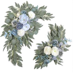 Faux Flower Swag Set of 2 for Wedding Welcome Signs Floral Swag Wedding Reception Ceremony Signs Decor (Blue)