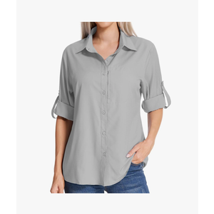 Womens Safari Sun Shirts UPF 50+ UV Sun Protection Long Sleeve Outdoor Quick Dry Fishing Hiking Gardening Shirts, Size -L