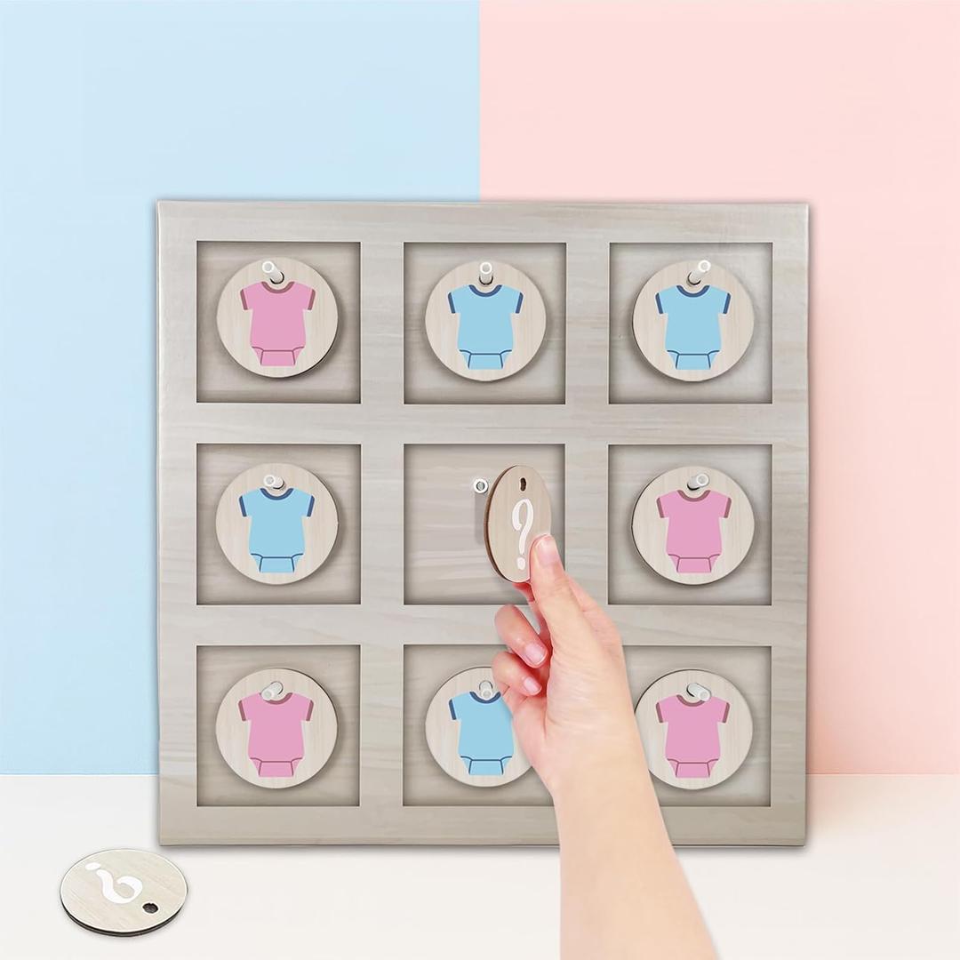 Gender Reveal for Tic Tac Toe Party Game  Cardboard Board with 10 Hanging Paper Circles  Fun Gender Reveal Party Activity & Decor for Gender Guessing Games