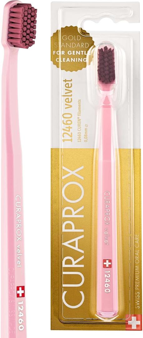 Curaprox CS 12460 Velvet Soft Toothbrush Sensitive Gum Care | Ultra-Gentle Cleaning with 12,460 Filaments | Single Pack, Pink-Fuchsia