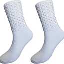 Irish Dance Poodle Socks w/Crystals, Championship Length, White, X-Small-Large (White)