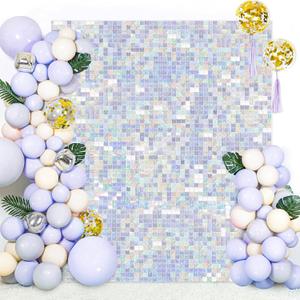 Laser Silver Shimmer Wall Backdrop Sequin Shimmer Wall Panels - 36 Panels Square Sequin Shimmer Backdrop for Tiktok Disco Birthday Decorations Wedding Graduation Party Supplies (6ftx6ft)